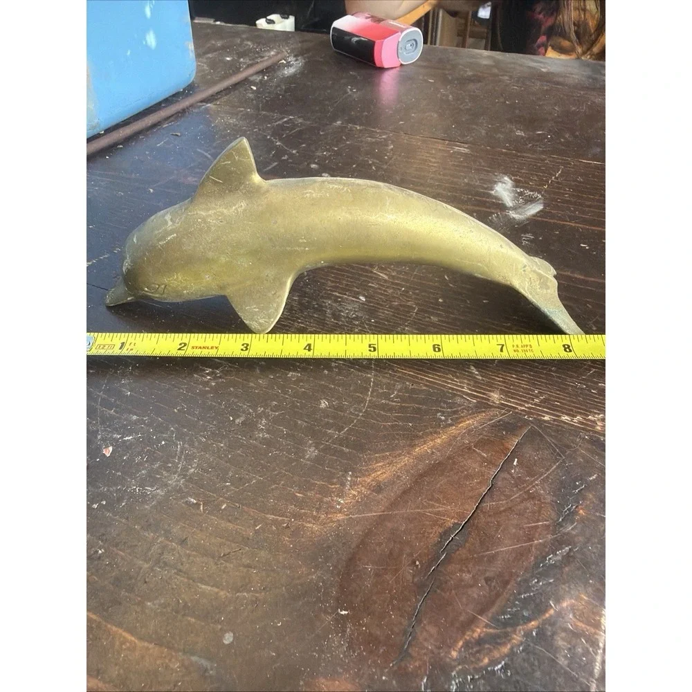 Solid Vintage Brass Bottlenose Dolphin Porpoise Nautical Beach Ocean 8-1/2